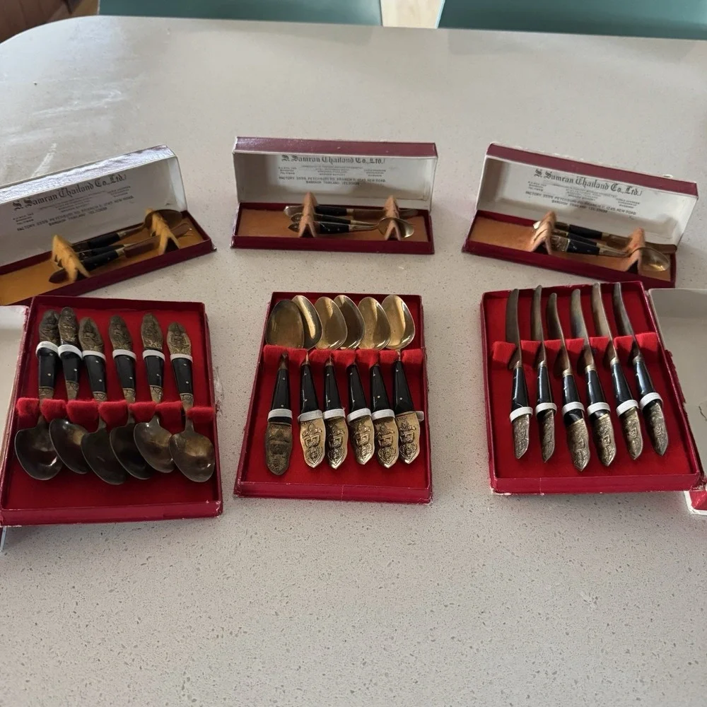 VINTAGE S. Samran Thailand Co BRASS/BRONZE FLATWARE MADE IN THAILAND 65 pieces